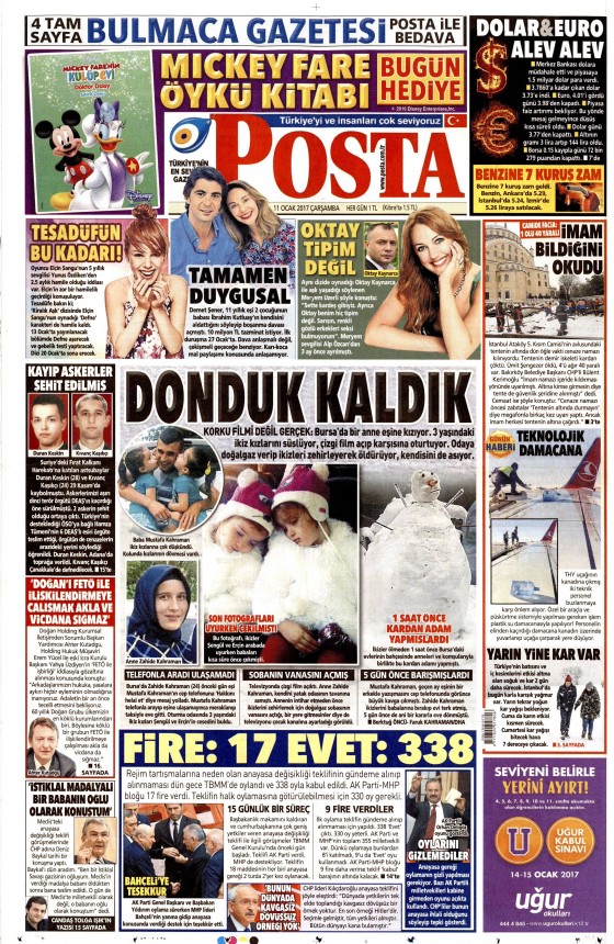 11 Ocak 2017 gazete manşetleri 11