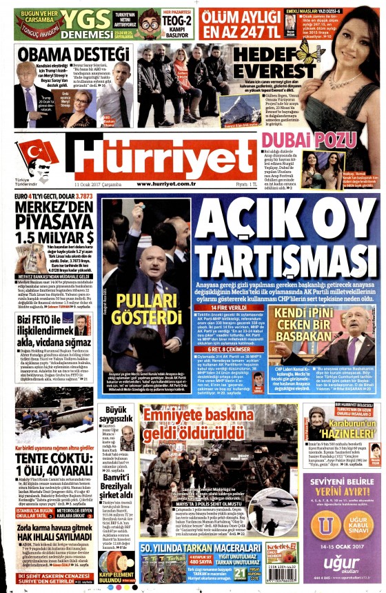 11 Ocak 2017 gazete manşetleri 7
