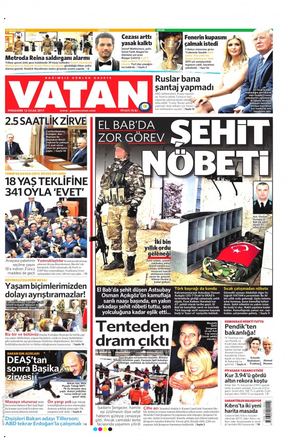 12 Ocak 2017 gazete manşetleri 12