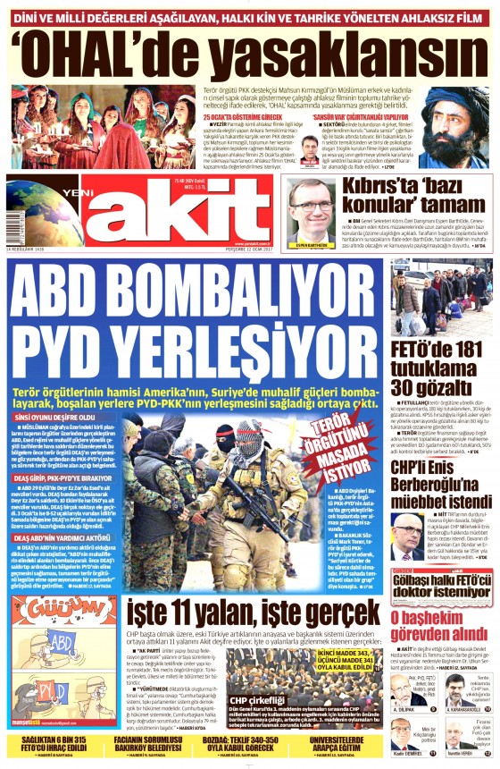 12 Ocak 2017 gazete manşetleri 15