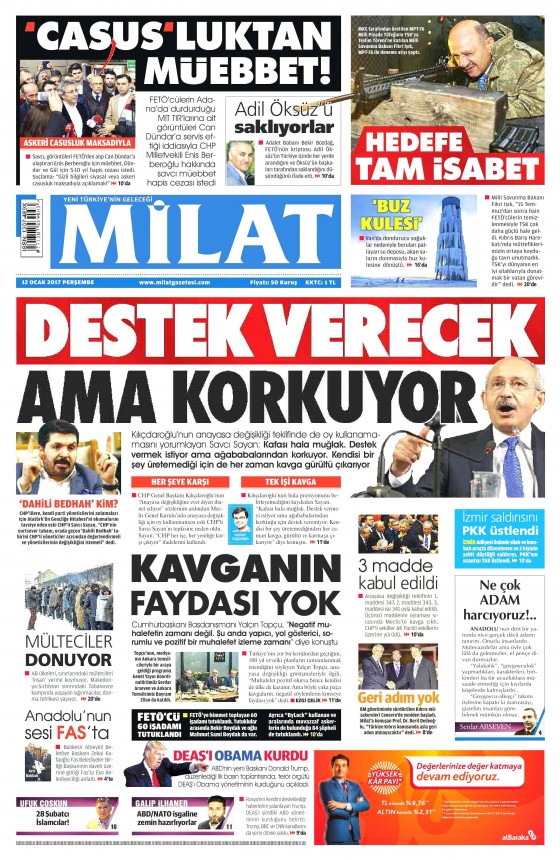 12 Ocak 2017 gazete manşetleri 19
