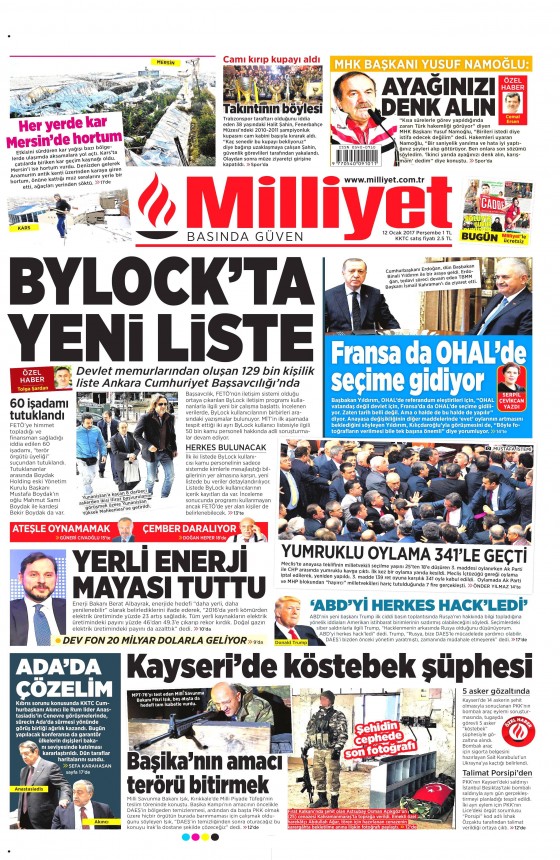 12 Ocak 2017 gazete manşetleri 6