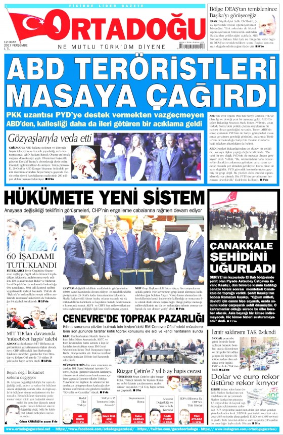 12 Ocak 2017 gazete manşetleri 8