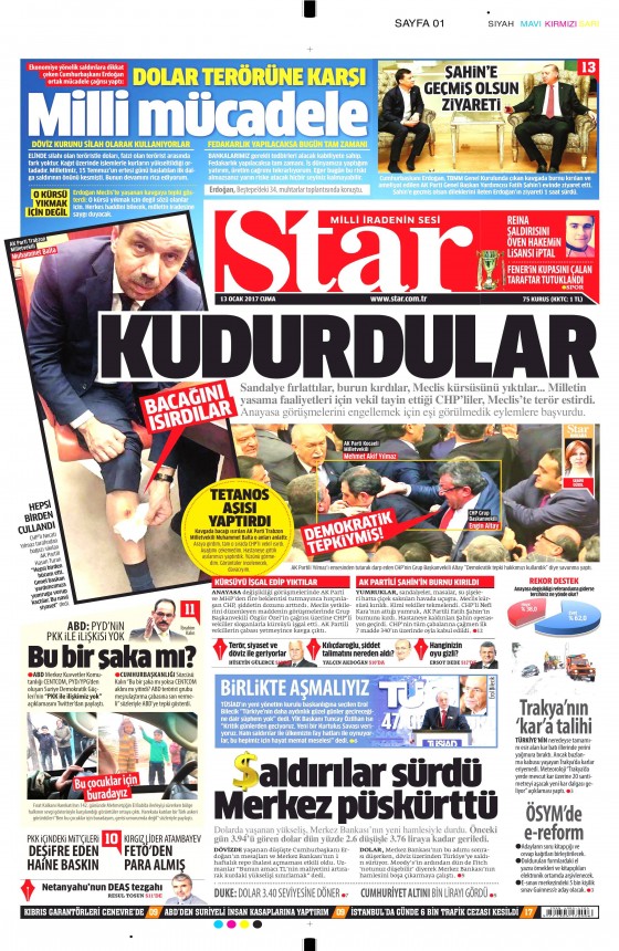 13 Ocak 2017 gazete manşetleri 10
