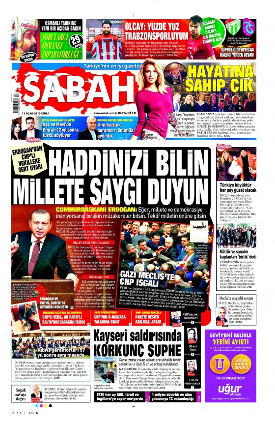 13 Ocak 2017 gazete manşetleri 12