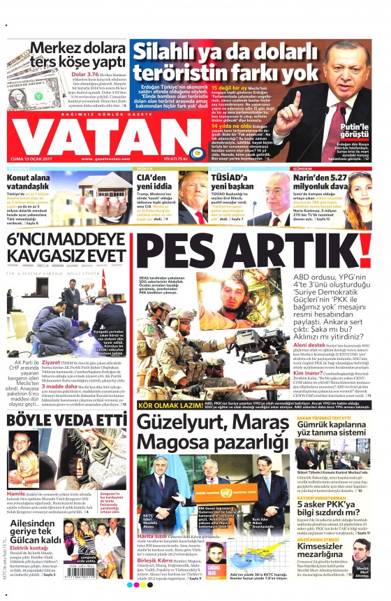 13 Ocak 2017 gazete manşetleri 15