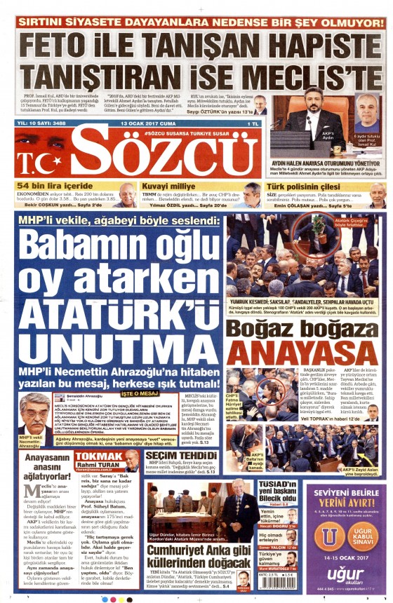 13 Ocak 2017 gazete manşetleri 20