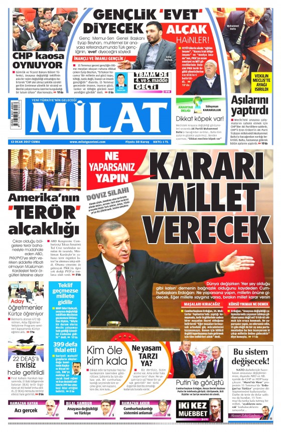 13 Ocak 2017 gazete manşetleri 21