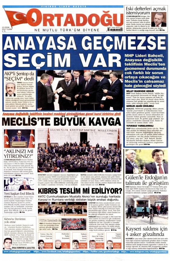 13 Ocak 2017 gazete manşetleri 9