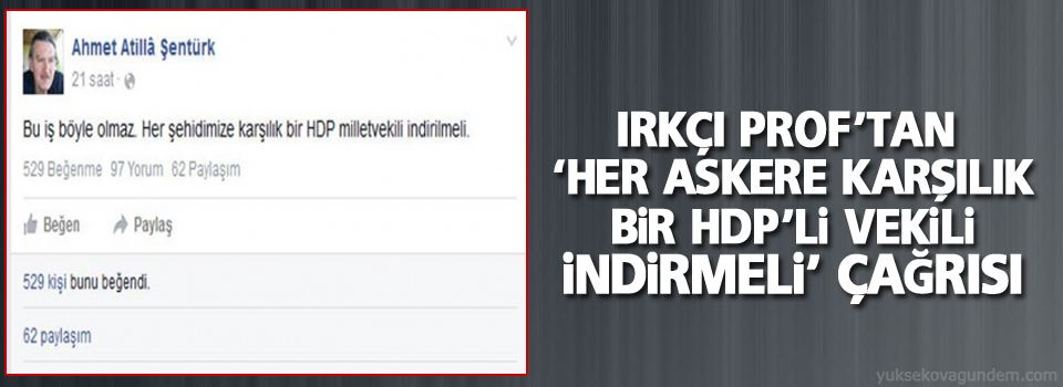 Irkçı Prof'tan 'Her askere karşılık bir HDP'li vekili indirmeli' çağrısı