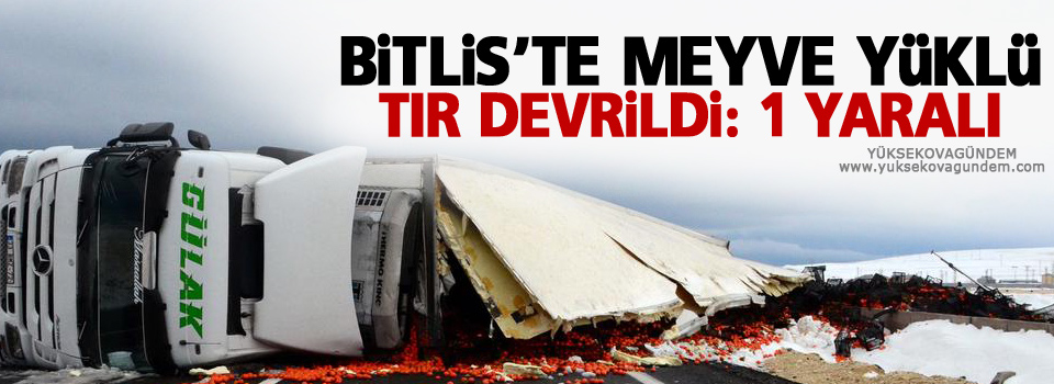 Bitlis'te meyve yüklü tır devrildi: 1 yaralı