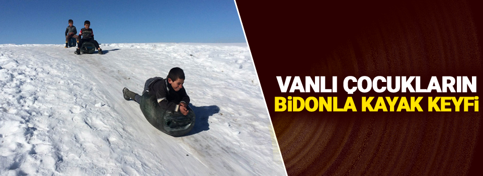 Vanlı çocukların bidonla kayak keyfi