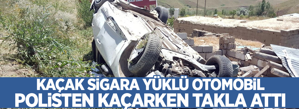 Kaçak sigara yüklü otomobil polisten kaçarken takla attı