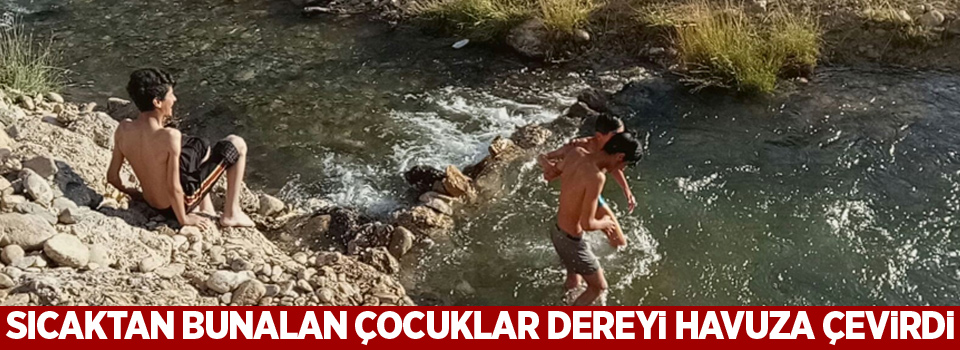 Sıcaktan bunalan çocuklar dereyi havuza çevirdi