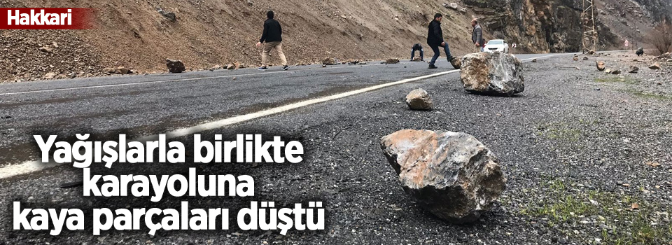 Yağışlarla birlikte karayoluna kaya parçaları düştü