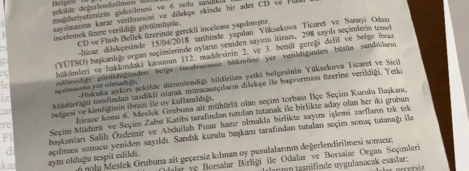 YÜTSO seçimlerine yapılan itiraz reddedildi