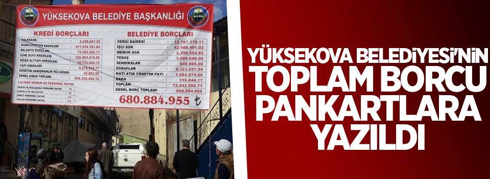 Yüksekova Belediyesi'nin toplam borcu pankartlara yazıldı