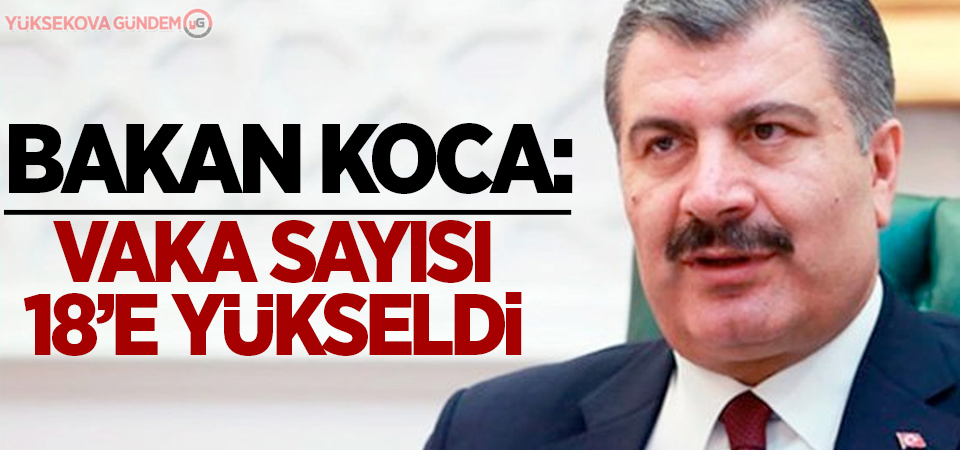 Sağlık Bakanı Koca: Vaka sayısı 18'e yükseldi