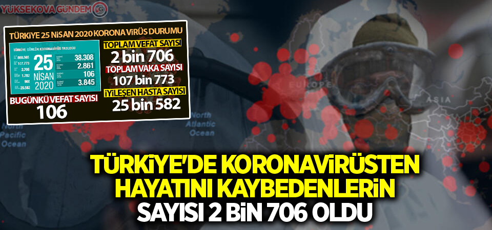 Türkiye'de koronavirüsten hayatını kaybedenlerin sayısı 2 bin 706 oldu