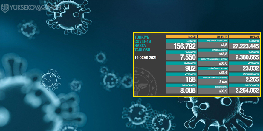 Sağlık Bakanlığı,168 kişi daha korona virüsten hayatını kaybetti