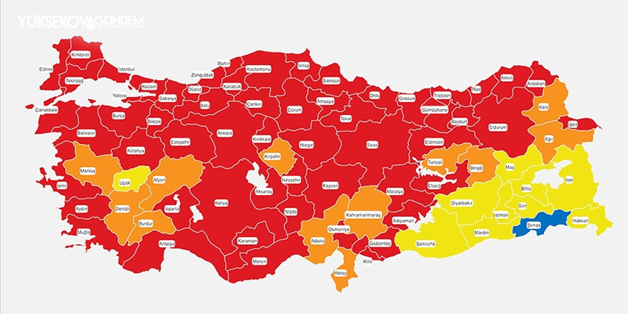 Sağlık Bakanı Koca risk haritasını paylaştı Hakkari sarı listede