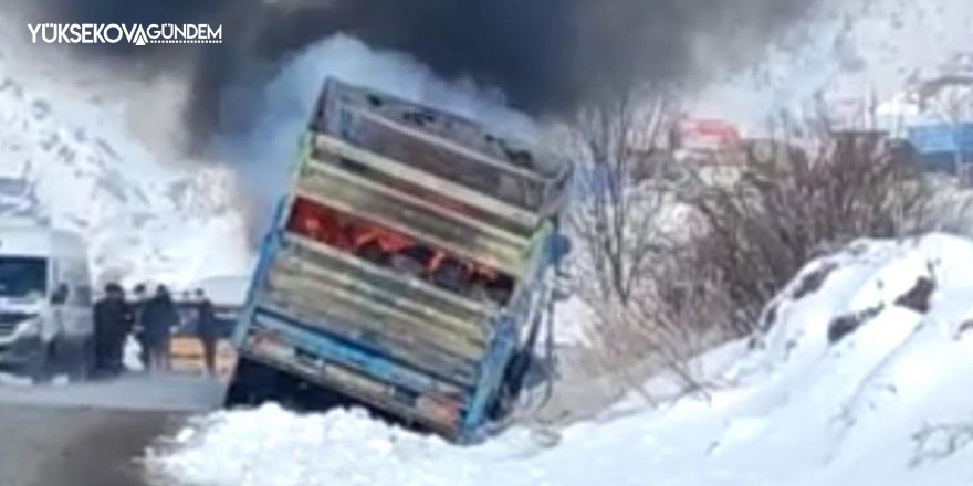 Hakkari-Van karayolunda bir kamyon alev alev yandı