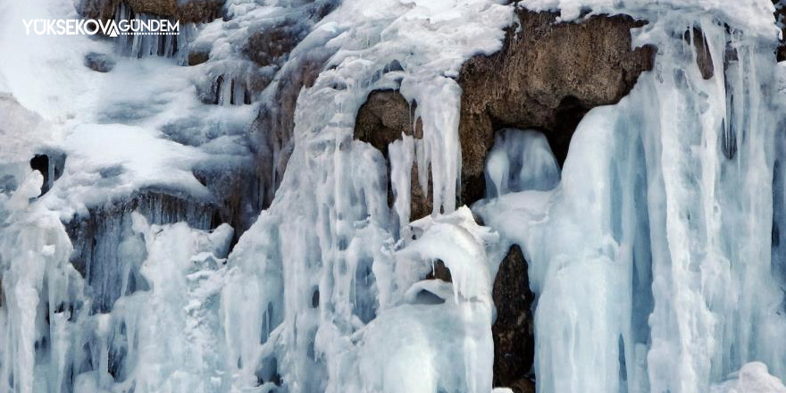 Yüksekova'nın saklı cennetinde buz sarkıtlarıyla çevrelenen şelale mest ediyor