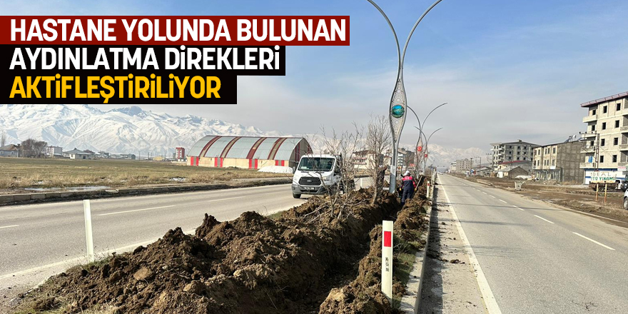 Yüksekova Hastane yolunda ki aydınlatma direkleri aktifleştiriliyor