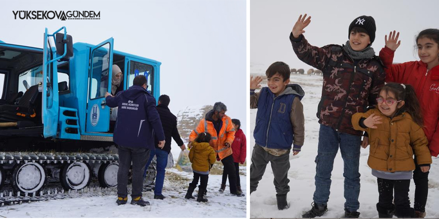 Karda mahsur kalan öğrencilerin yardımına ekipler ulaştı