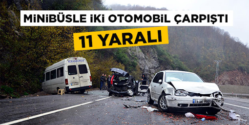 Madenci servisi ile iki otomobil çarpıştı: 11 yaralı