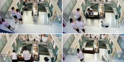 Yürüyen merdivende 'insan dominosu'