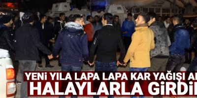Yeni yıla lapa lapa kar yağışı altında halaylarla girdiler