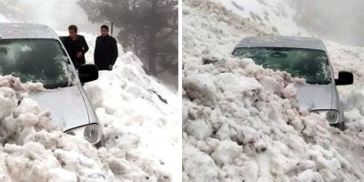 Otomobilin üzerine çığ düştü