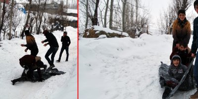 Yarıyıl tatilini kızakla kayarak geçiriyorlar