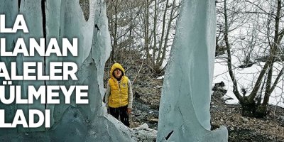 Buzla kaplanan şelaleler çözülmeye başladı