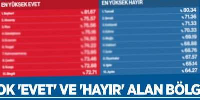 En çok 'evet' ve 'hayır' alan bölgeler