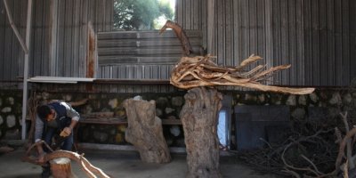 Yakılacak ağaç dallarına sanatını yansıtıyor