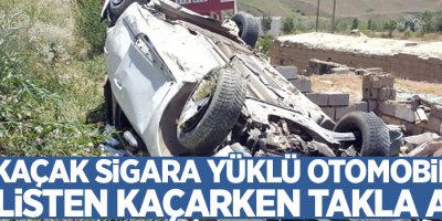 Kaçak sigara yüklü otomobil polisten kaçarken takla attı