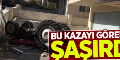 3’üncü kattan aşağı traktör düştü
