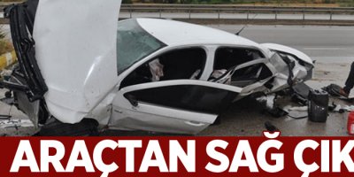 Taklalar atarak hurdaya dönen bu araçtan sağ çıktı