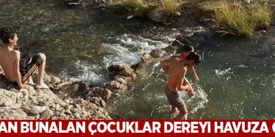 Sıcaktan bunalan çocuklar dereyi havuza çevirdi