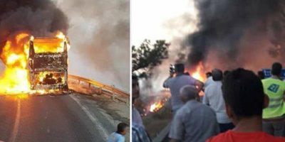 Van otobüsü bir anda alev aldı!