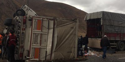 Van yolunda meyve yüklü TIR devrildi