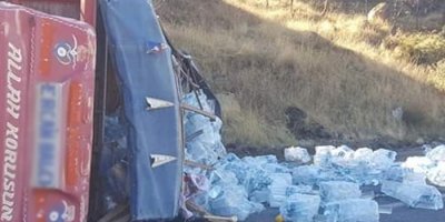 Şemdinli'de freni patlayan kamyonetin devrildi