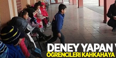 Deney yapan veli, öğrencileri kahkahaya boğdu
