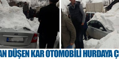 Çatıdan düşen kar, otomobili hurdaya çevirdi