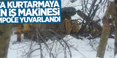 Hasta kurtarmaya giden iş makinesi şarampole yuvarlandı: 1 yaralı