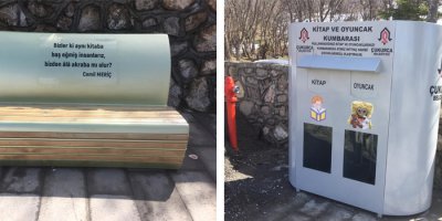 Çukurca’ya kitap ve kalem figürlü oturma bankları