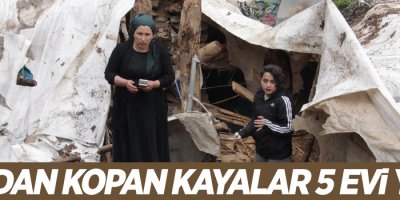 Dağdan kopan kayalar 5 evi yıktı