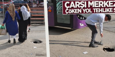 Çöken yol tehlike saçıyor